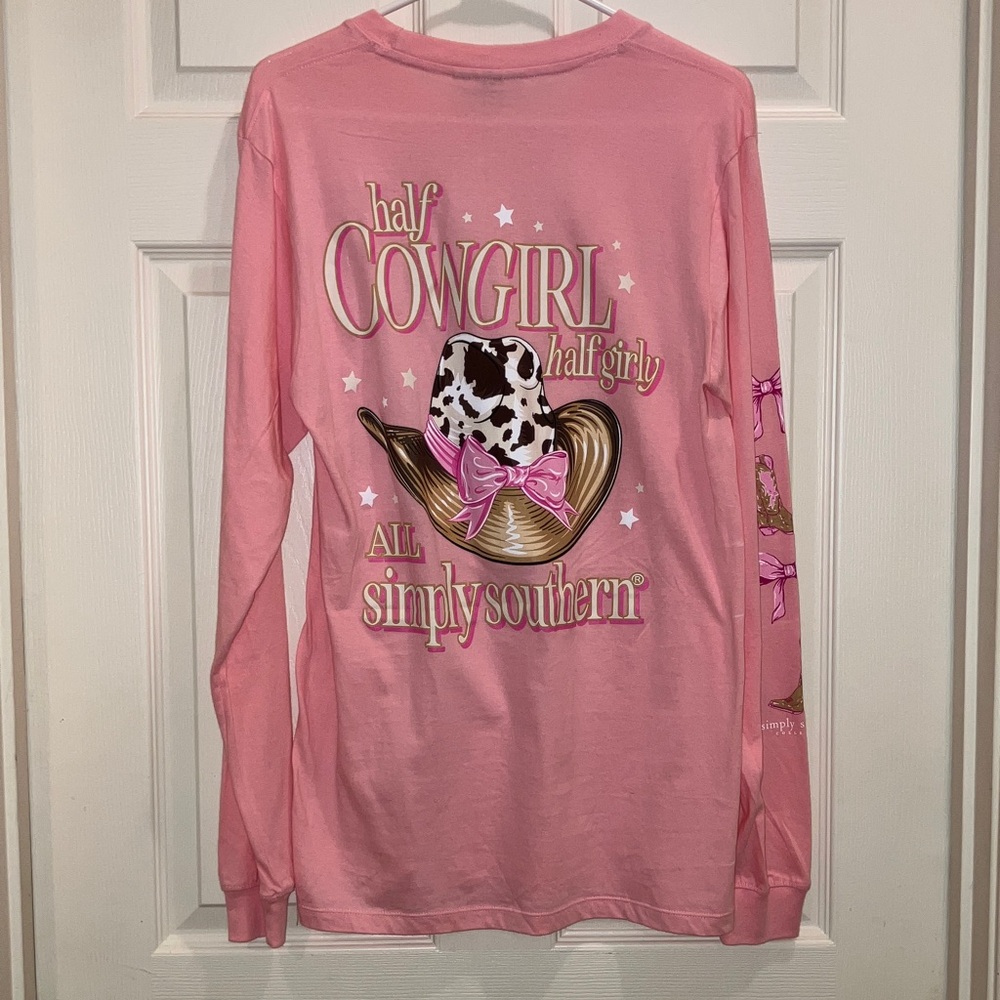 Simply Southern Half Cowgirl Half Girly Graphic Long Sleeve Shirt Pink Small